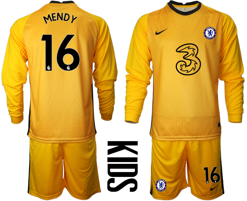 2021 Chelsea yellow goalkeeper Youth long sleeve #16 soccer jerseys->youth soccer jersey->Youth Jersey